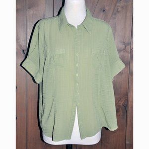 Apparenza Lime Green Silky Short Sleeve Blouse With 2 Small Front Pockets